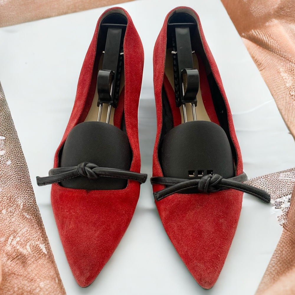 3.1 Phillip Lim Martini Red‎ & Black Suede Leather Pointed Toe Flats Size 39-8.5
